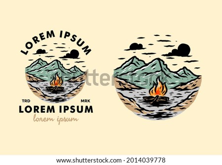 Mountain and bonfire illustration drawing design