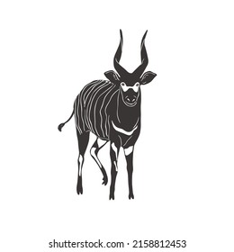 Mountain Bongo On White Background. Vector Wild Animal. Safari.