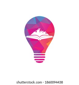 Mountain book bulb shape concept vector logo design. Nature and bookstore symbol or icon