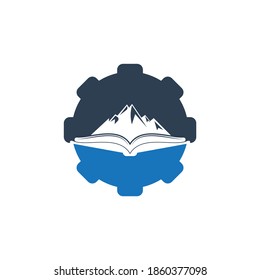 Mountain book gear shape concept vector logo design. Nature and bookstore symbol or icon