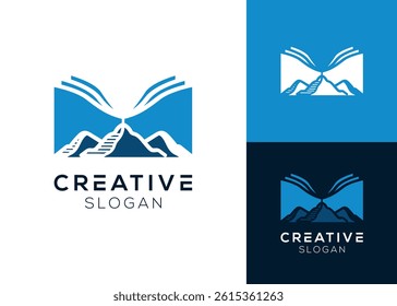 Mountain with book logo design for education