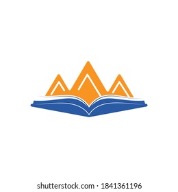 Gebirgsbuch Vektor Logo Design. Symbol oder Symbol für Natur und Buchhandlung.