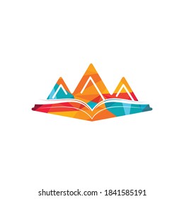 Mountain book vector logo design. Nature and bookstore symbol or icon.