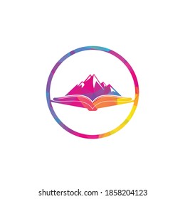 Gebirgsbuch Vektor Logo Design. Symbol oder Symbol für Natur und Buchhandlung.