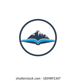 Mountain book vector logo design. Nature and bookstore symbol or icon.