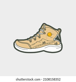 mountain boots illustration suitable for stickers, travel patches, t-shirt designs