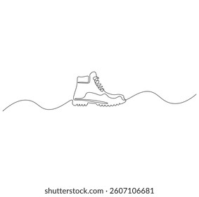 Mountain boots outline drawing illustration. Continuous line draw of mountain boots vector.