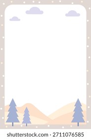 Hintergrundgrafik mit verschneiten Winterbäumen und Wolken