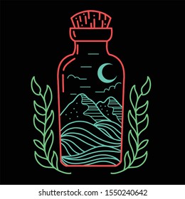 mountain in the bottle line art vector