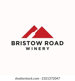 mountain with bottle of wine logo design vector silhouette illustration