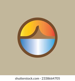 Mountain of brown color with circles and blue lake on light brown background