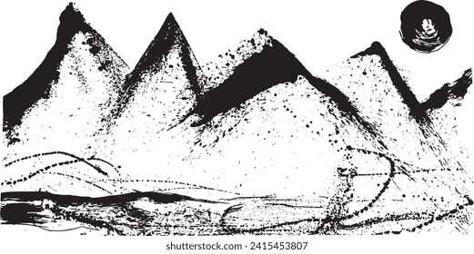 mountain. brush stroke illustration. hand drawn illustration.