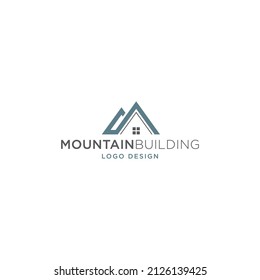 VECTOR DE DISEÑO DE LOGOTIPO DE CONSTRUCCIÓN DE MONTAÑAS.