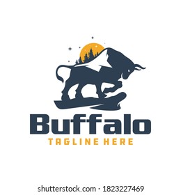 mountain bull animal logo design