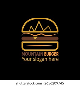 Mountain Burger Logo, kreatives Design, Fast Food, Mountain Burger Vektorgrafik, Hamburger, Flat Simple Outline, Design Icons, Line Art Flat Icons, kreative Logos, minimalistisch, Designer, 
