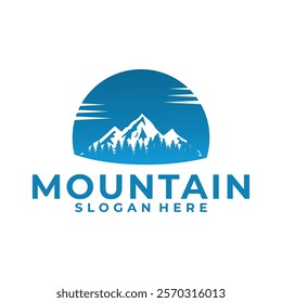 Mountain business logo design vector template. Circle Mountain with Pine Trees logo vector