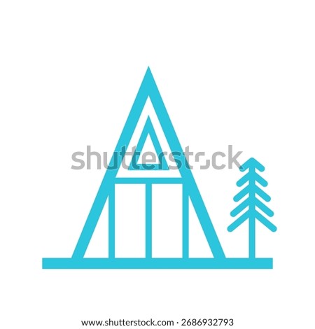 Mountain cabin. Isolated on white background. Blue icon