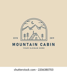 mountain cabin line art logo, icon and symbol, with emblem vector illustration design