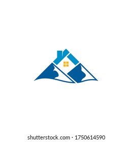 Mountain Cabin Logo, Modern Flat Logo Style, Blue Color on White Background