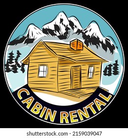 Mountain Cabin Rental Badge and Emblem Vector Illustration