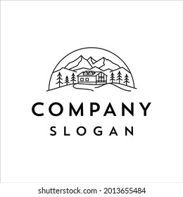 Mountain cabin rentals logo with minimalist line design style
