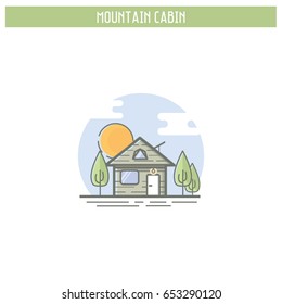 Mountain Cabin, scene. Vector, editable, all elements are separated.