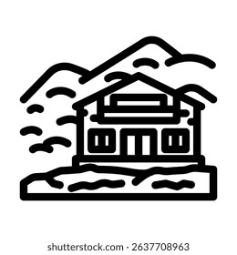 mountain cabin wooden line icon vector. mountain cabin wooden sign. isolated contour symbol black illustration