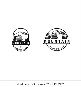 mountain cabin , wooden cabin logo design 
