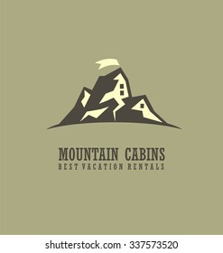 Mountain cabins creative symbol concept. Winter holiday rooms and apartments. 