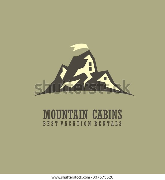 Mountain Cabins Creative Symbol Concept Winter Stock Vector