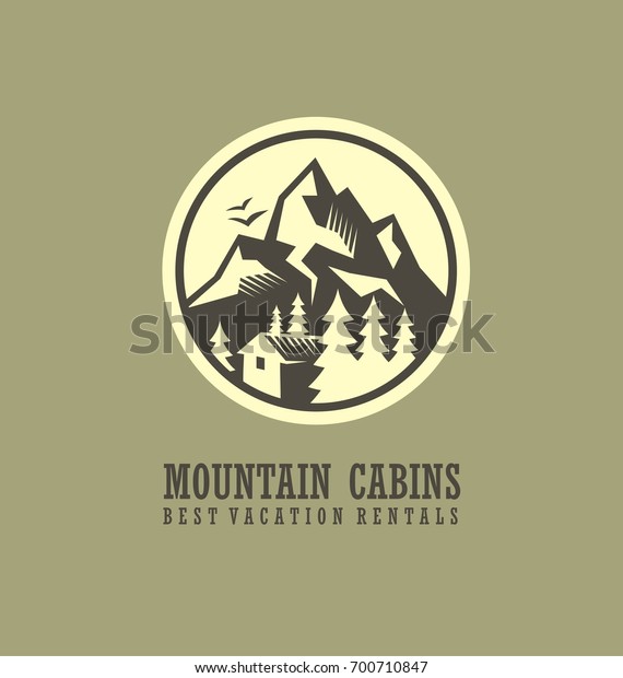 Mountain Cabins Rentals Round Logo Template Stock Image Download Now