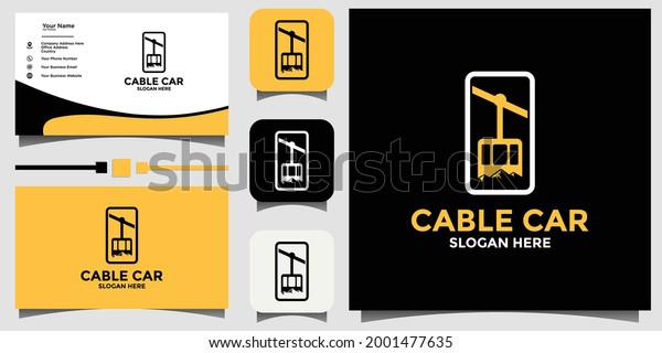 Mountain cable car logo design with template\
background business\
card