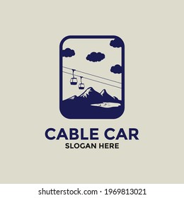 Mountain cable car logo, icon or symbol design template, vector illustration