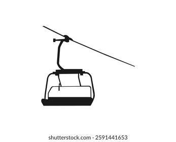 mountain cable car silhouette. Silhouette Aerial tramway black color sign.  Design for tourist catalog, maps of the ski slopes, placards, brochures, and flyers. silhouette on a white background.