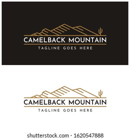 Mountain with Cactus, like Camelback Mount Shape Nature Landscape logo design	