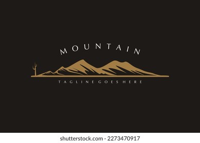 Mountain with Cactus, like Camelback Mount Shape Nature Landscape logo design