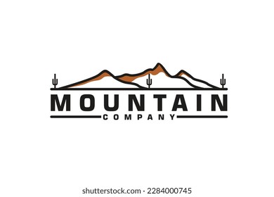 Mountain with Cactus, like Camelback Mount Shape Nature Landscape logo design