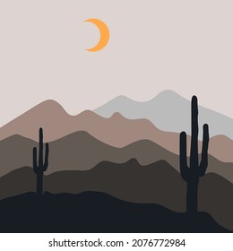 Mountain cactus at night with soft colors suitable for your home wall decoration