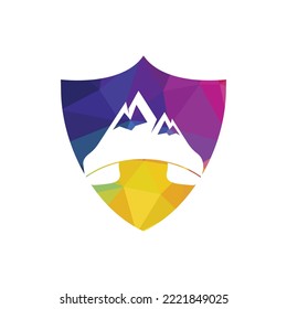 Mountain call vector logo design template. Handset with mountain icon logo design.	
