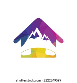 Mountain call vector logo design template. Handset with mountain icon logo design.	