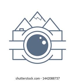 Mountain with camera drone logo template vector icon design