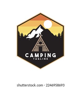 Mountain Camp Adventure in Forest Logo Design Inspiration Vector