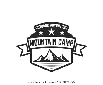 Mountain camp emblem template. Design element for logo, label, emblem, sign. Vector illustration