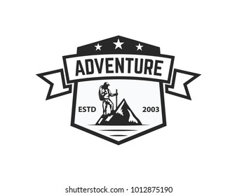 Mountain camp emblem template. Design element for logo, label, emblem, sign. Vector illustration