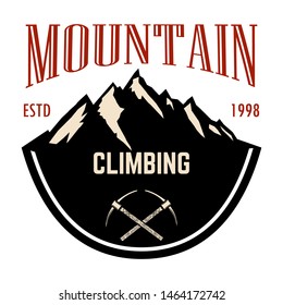 Mountain camp emblem template. Design element for poster, logo, label, sign, badge. Vector illustration