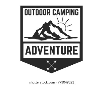 Mountain camp emblem template. Design element for logo, label, emblem, sign. Vector illustration