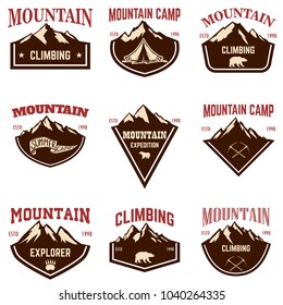 Mountain camp emblem templates. Design element for logo, label, emblem, sign. Vector illustration