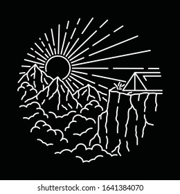 Mountain Camp Hike Nature Wild Line Graphic Illustration Vector Art T-shirt Design