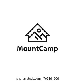 Mountain camp house. Vector logo template