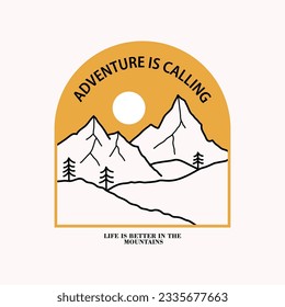 Mountain and camp illustration, outdoor adventure . Vector graphic for t shirt and other uses.